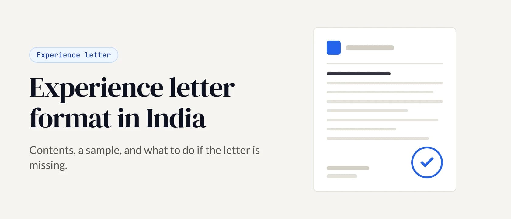Flat illustration of a company letter with a letterhead, text lines and a blue verified tick