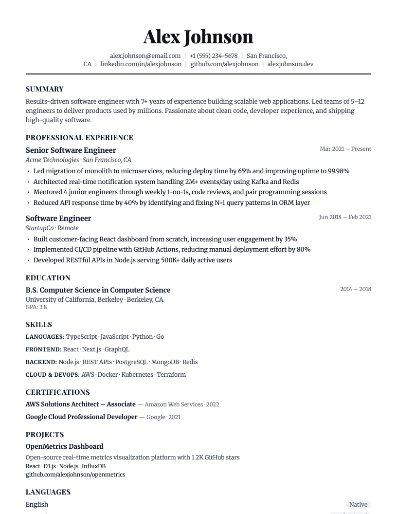 Three ResumeVera resume templates: single column, standard headings, no text boxes or tables.