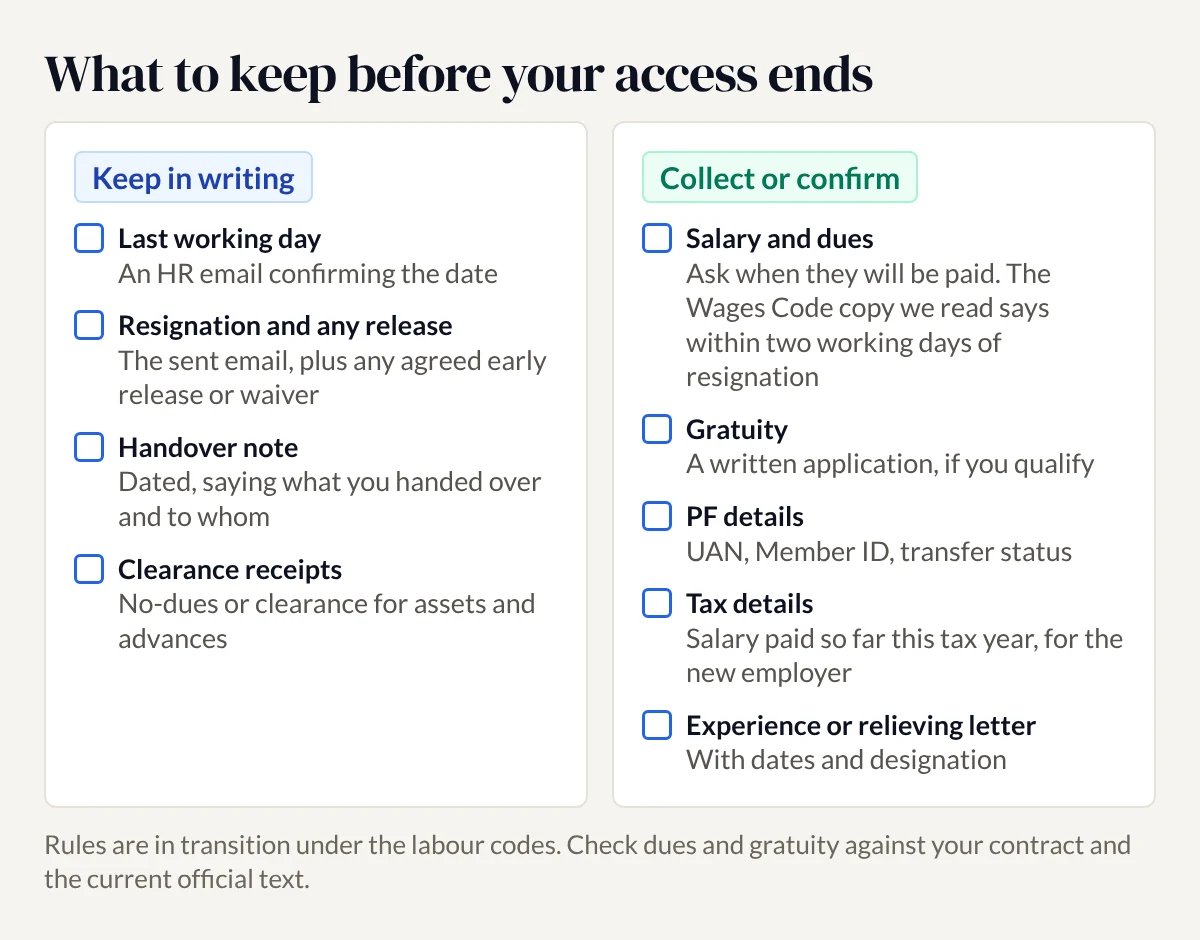Checklist of what to keep and collect when you leave